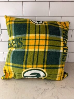Handmade Green Bay Packers NFL Fleece Plaid Throw Pillow Cushion 14x14
